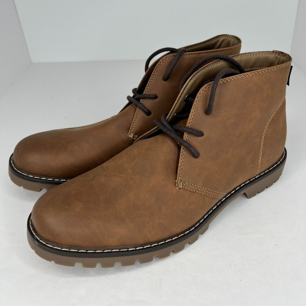Chaps Mens Brown Lug Sole Leather Lace Up Solid Ankle Size 9.5 Chukka Boots